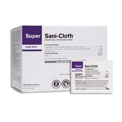 Super Sani-Cloth Disinfectant Wipe Singles — Box of 50 — Oaktree SKU HO4082