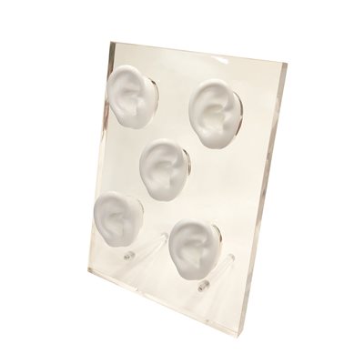 White Ear Display — Five Right Ears on Acrylic Stand