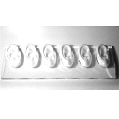White Ear Display — Six Right Ears on Acrylic Stand