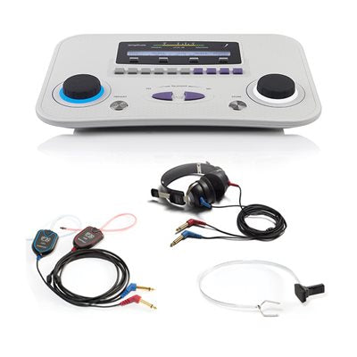 Amplivox Model 270 Plus B audiometer package photo; includes DD45 and IP30 transducers