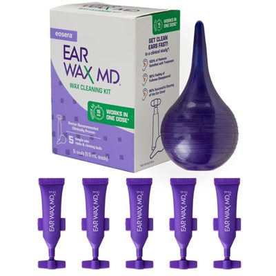 Ear Wax MD box of five single-use doses with bulb syringe
