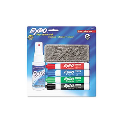 EXPO Low-Odor Dry-Erase Starter Kit, 4 Markers (SAN-80653)