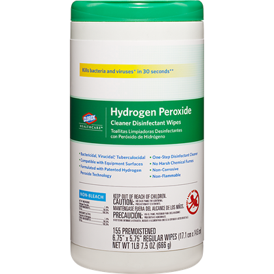 Clorox Healthcare Hydrogen Peroxide Disinfectant Wipes, 6.75 × 5.75 in (155 per canister)