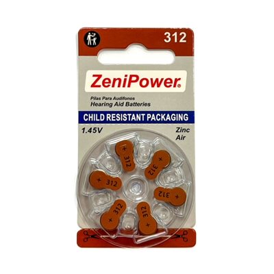 ZeniPower size 312 hearing aid batteries, 60 total